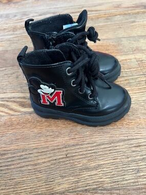 Kids Black Lace-Up Fashion Boots with Mickey Mouse